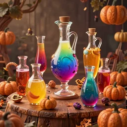 colorful potions at the harvest festival, volumetric lighting, 8 k octane beautifully detailed render, post - processing, extremely hyper - detailed, intricate, epic composition, cinematic lighting, masterpiece, trending on artstation, detailed detailed detailed, masterpiece, stunning art by anders zorn, wonderful masterpiece by greg rutkowski, beautiful cinematic light,