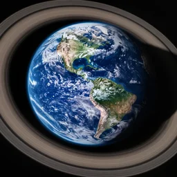 Earth-like exoplanet with a ring system, NASA true color 8k image, high detail