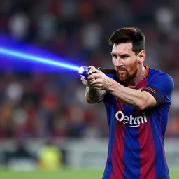 a picture of messi shooting a laser beam