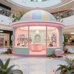 futuristic, pastel colors, hd 8 k photography, abandoned, overgrown, candy shop in a mall