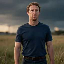 Mark Zuckerberg in a field, bokeh, dramatic lighting, cinematic, establishing shot, high detail, cinematic lighting, post processed, 8k, concept art, artstation, matte painting, in the style of eddie mendoza, raphael lacoste, alex ross