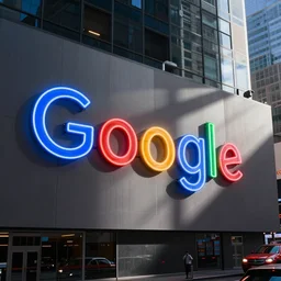 google, neon ad in times square