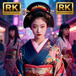blackpink, hyperrealistic portrait of a geisha wearing a colorful kimono, bladerunner street, by karol bak and agnes cecile, fantasy art, photo realistic, dynamic lighting, artstation, poster, volumetric lighting, very detailed face, intricate complexity, rule of thirds, 8 k, award winning