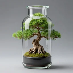 a bottle with a bonsai inside, super realistic photo, realistic, trending on artstation, photo studio, professional photo, 8k