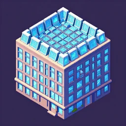 a building with a lot of windows on top of it, pixel art by kagaku murakami, behance contest winner, neogeo, anime aesthetic, # pixelart, isometric