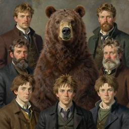 painting by sargent and leyendecker and greg hildebrandt, james gurney, apollinaris vasnetsov, savrasov levitan polenov, studio ghibli style, accurate, organic, detailed fur, bear horse hybrid character portrait, octane rendering