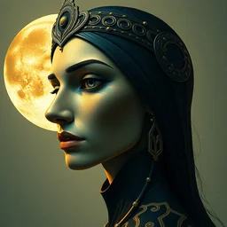 3 d cell shaded portrait painting of moon witch golden, 3 d cell shaded cubism, in the style of picasso, elegant, highly detailed, artstation, art by picasso 3 d cell shaded octane render unreal engine