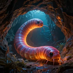a professional photographic view picture of a giant worm emerging from a cave, photographic filter unreal engine 5 realistic hyperdetailed 8 k ultradetail cinematic concept art volumetric lighting, very beautiful scenery, very realistic effect, hd, hdr, cinematic 4 k wallpaper, 8 k, sharp focus, octane render, ultra detailed, high resolution, artstation trending on artstation in the style of albert dros glowing rich colors powerful imagery