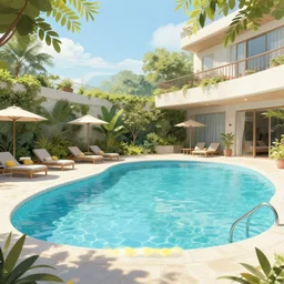 hotel pool by kim jung gi, trending on artstation