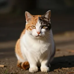 an [ [ [ [ orange ] ] ] ] white black kitty front view