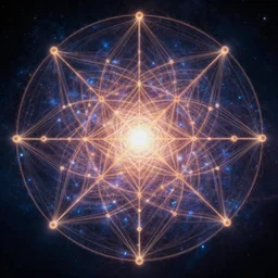 sacred geometry unlocking the secrets of the universe and revealing The connection between all things in tangled web of quantum energy, 4k, highly detailed