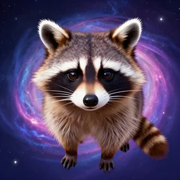 racoon god looking down upon the universe, digital art, vibrant colors