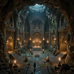 Ancient underground temple dungeon, D&D, trending on ArtStation, dark fantasy, great composition, matte painting concept art, highly detailed, scenery, 8K, HDR, official fanart behance hd, official fanart, colourful, by and ilya kuvshinov and Cushart Krentz and Gilleard James, 4k, HDR, Trending on artstation, Behance, award winning