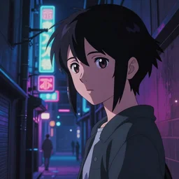 a close up of a city alleyway in the atmospheric cyberpunk anime film, gouache matte background painting, neon noir, at night with lights, by makoto shinkai, in the anime series ergo proxy, beautiful specular edge highlights and rim lighting