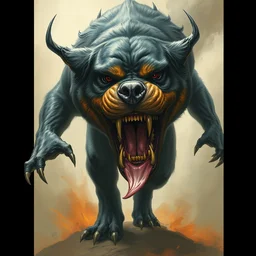 rottweiler beast monster, very sharp, detailed, high quality, by greg rutkowski, artgerm