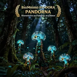 bioluminescent pandora nighttime forest. dark. soft glow.