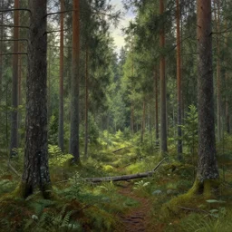 beautiful swedish forest view, cinematic composition, highly detailed, intricate, soft lighting, very wide shot, trending on artstation, 50mm, digital painting by Noah Bradley, by Simon Stålenhag