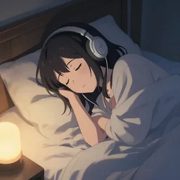 girl listening to music at 1 am falling asleep, kyoto animation key visual