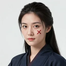 a realistic portrait beautiful of a woman with a face similar to Kenshin Himura with X-scar marks, digital art, detailed painting, smooth,created by Raffaello Sanzi.