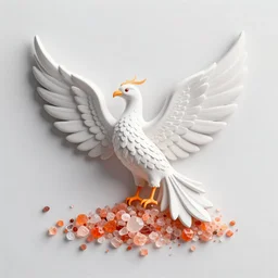 white phoenix orange pink salt crystals sharp detail 3d render simple background graphic ultra simplified deco design fai khadra gaika style