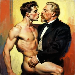 lgbt art, tom of finland style, stalin, in billy herrington body, doing love, with lenin, art in 4 k, high quality