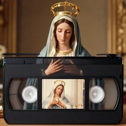 vhs inference static pause of virgin mary, vhs, 1 9 9 0, highly realistic, highly detailed