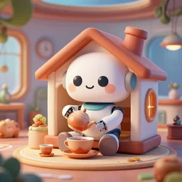 cute house robot making tea, highly detailed, hyperrealistic, artstation, artstation, cheerful, utopia, scifi, futuristic interior, art by ivan laliashvili and nicholas cort and eddie mendoza and edward denton