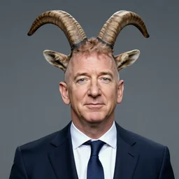 jeff bezos with goat horns growing out of his forehead
