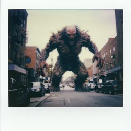 1 9 7 0's cursed polaroid photo, depicting a weirdcore massive entity creature designed by junji ito, silent hill series, rampaging through toronto neighborhood, historical record