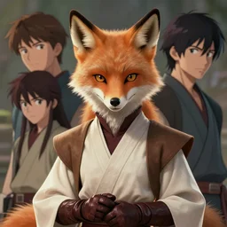 beautiful portrait of a female anthropomorphic melanated fox fursona wearing jedi robes. leather gloves. character design by charlie bowater, ross tran, artgerm, and makoto shinkai, detailed, soft lighting, rendered in octane