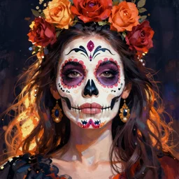 illustration of a sugar skull day of the dead girl, art by joel peter witkin