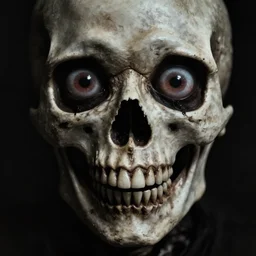 a horror beyond my comprehension staring at me, centimeters away from my face, with massive, terrifying eyes and a crazed smile. skull - like head. infamous dark photograph