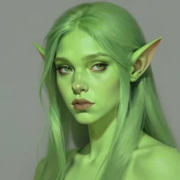 green orc female, light green tone beautiful face, by artgerm, digital painting