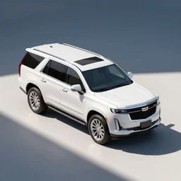 A photo of a white SUV based on a Cadillac Escalade and Chevrolet Tahoe, isometric view