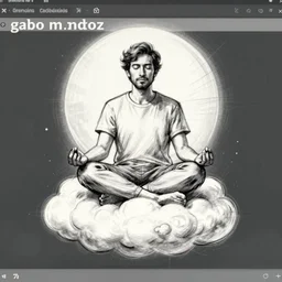 a sketch drawn, man sits on a cloud and meditates by gabo mendoza, trending on artstation