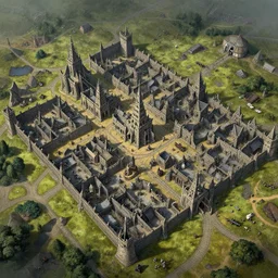 aerial view of mordheim, art by paul dainton