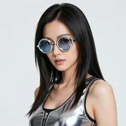 beautiful gemini fantasy character portrait, lucy liu kill bill wearing chrome ray bans, ultra realistic, wide angle, intricate details, blank background, highly detailed by peter mohrbacher, hajime sorayama, wayne barlowe, boris vallejo, aaron horkey, gaston bussiere, craig mullins