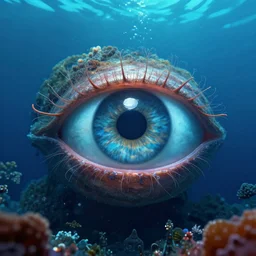 A giant eye located in the ocean abyss
