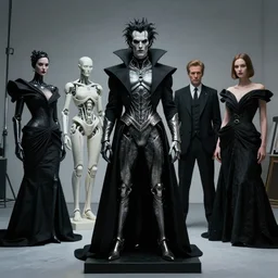 avant - garde studio light mr sinister by rembrandt, prometheus movie still frame of dracula mr sinister, mcu nathaniel essex mr sinister by wayne barlowe by caravaggio, 3 d biocybernetic character sculpture by beksinski, editorial dress by alexander mcqueen and guo pei
