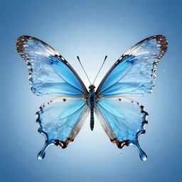 photo of a butterfly made of water with wings made of a splash of water water splash wings transparent wings blue gradient background, 8 k 8 5 mm f 1. 4, studio lighting