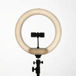 retro ring light, high detail macro photography, isolated on a pure white background, centered, entire object in frame, sharp focus, soft studio lighting