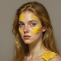dryad, her skin are yellow leaves portrait, highly detailed, headshot, digital painting, trending on artstation, concept art, sharp focus, illustration, art by artgerm and greg rutkowski and magali villeneuve