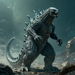 Alien mutant Godzilla in an unknown planet, photorealistic, 8k
