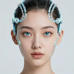 very beautiful woman, bionic pupils, full face frontal centered, portrait, detailed intricate symmetrical ornate neon cables connected to head, clear lips, luxurious long hair, sophisticated futuristic neon fractal wiring and implants, translucent, laser, chrome, porcelain, fractal, sci fi, dramatic lighting, photography, highly detailed, artstation, deviantart, 8 k, by chie yoshii