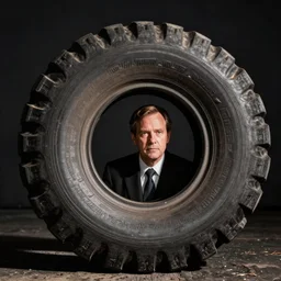 Richard Nixon defending a tire, powerful, Soviet realism