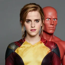 alone, seamless amalgamation, emma watson's head, clayface's body, martian manhunter's costume, plasticman's expression, david hamilton photography