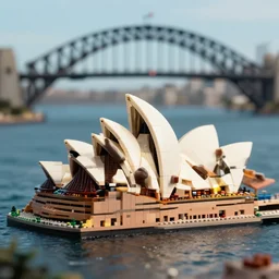 sydney opera house and harbour bridge lego town, 3 5 mm lens, shallow dof, cinematic, photo, 4 k, detailed, tiny