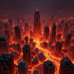 a city made out of magma, rendered by simon stalenhag, beeple, makoto shinkai, syd meade, environment concept, digital art, unreal engine, wlop, trending on artstation, low level, 4 k uhd image, octane render,