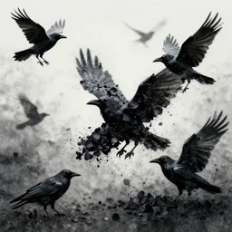 flock of ravens made of black! rose petals!!, abstract, album art