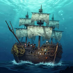 an abandoned pirate ship, underwater, digital art made by stanley artgerm lau, wlop, rossdraws, james jean, andrei riabovitchev, marc simonetti, yoshitaka amano, artstation, cgsociety